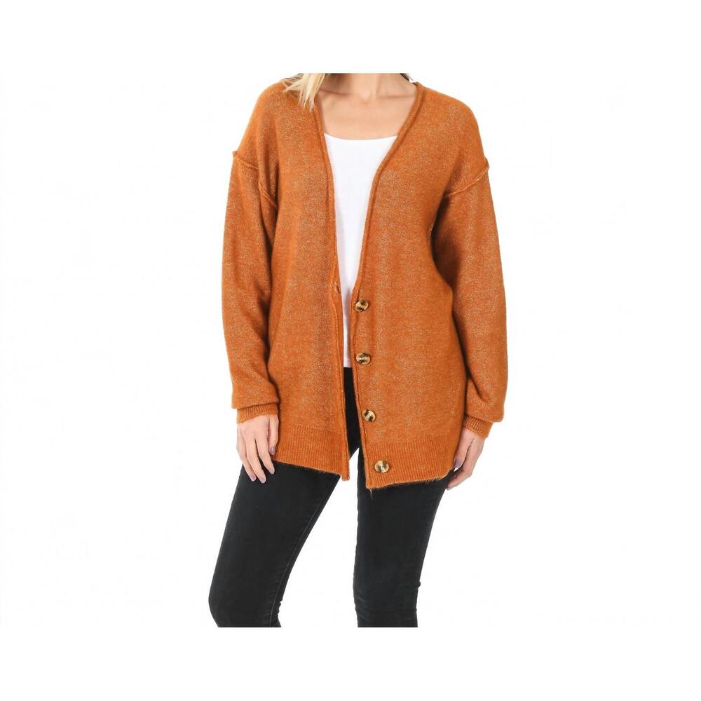 NEW ZENANA melange button down cardigan in almond